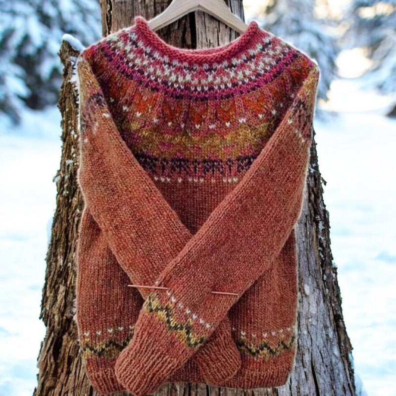Maglione girocollo vintage in jacquard islandese