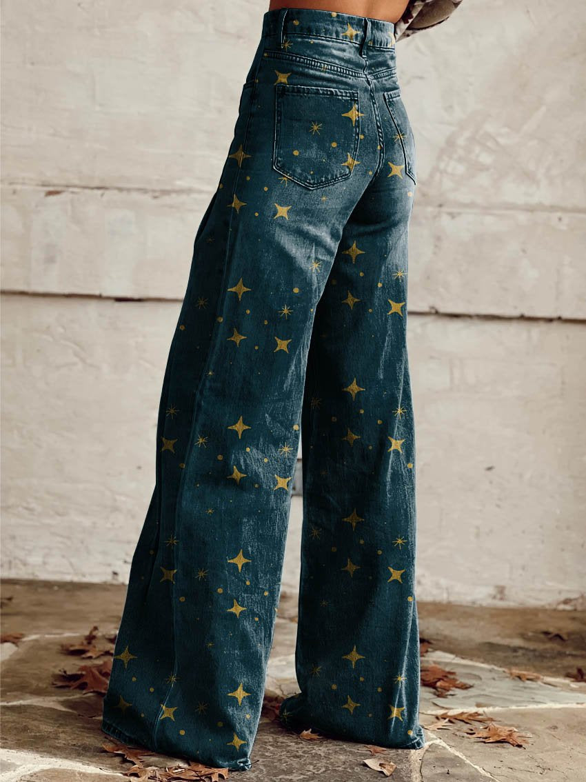 Pantaloni vintage boho con stampa a stelle