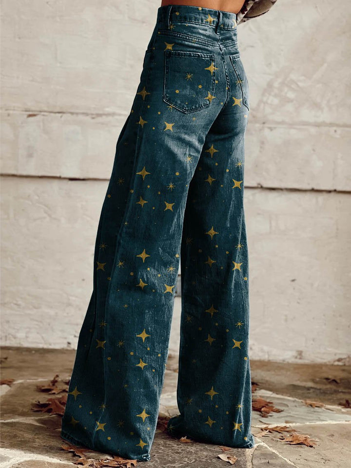 Pantaloni vintage boho con stampa a stelle