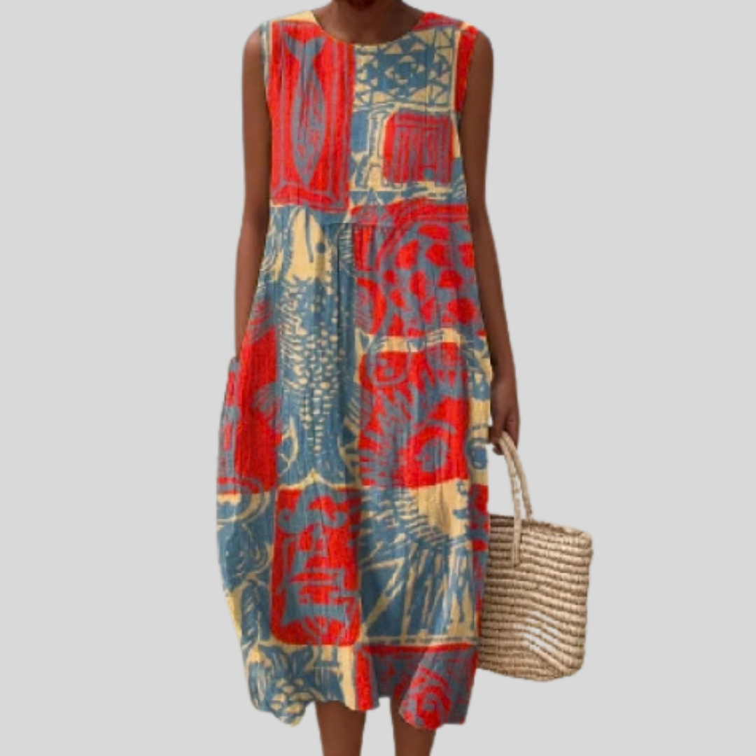 Red Dress with Patchwork Pattern