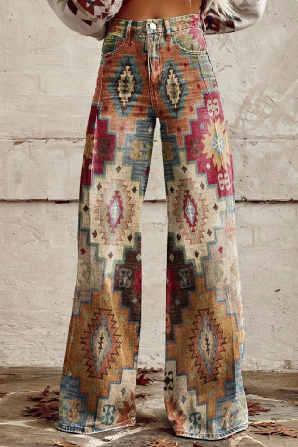 Pantaloni vintage boho con stampa azteca