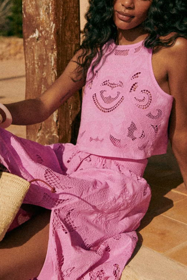Stella - Completo in pizzo rosa