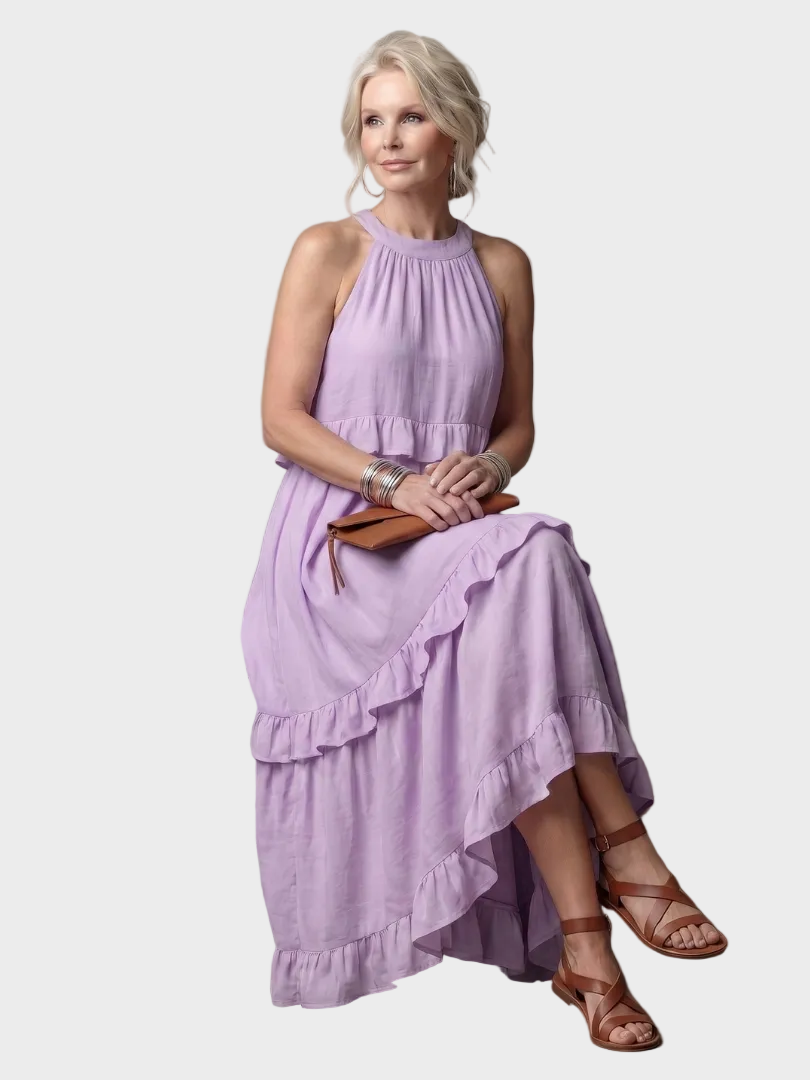 Katia - Abito lungo con scollo all'americana e volant