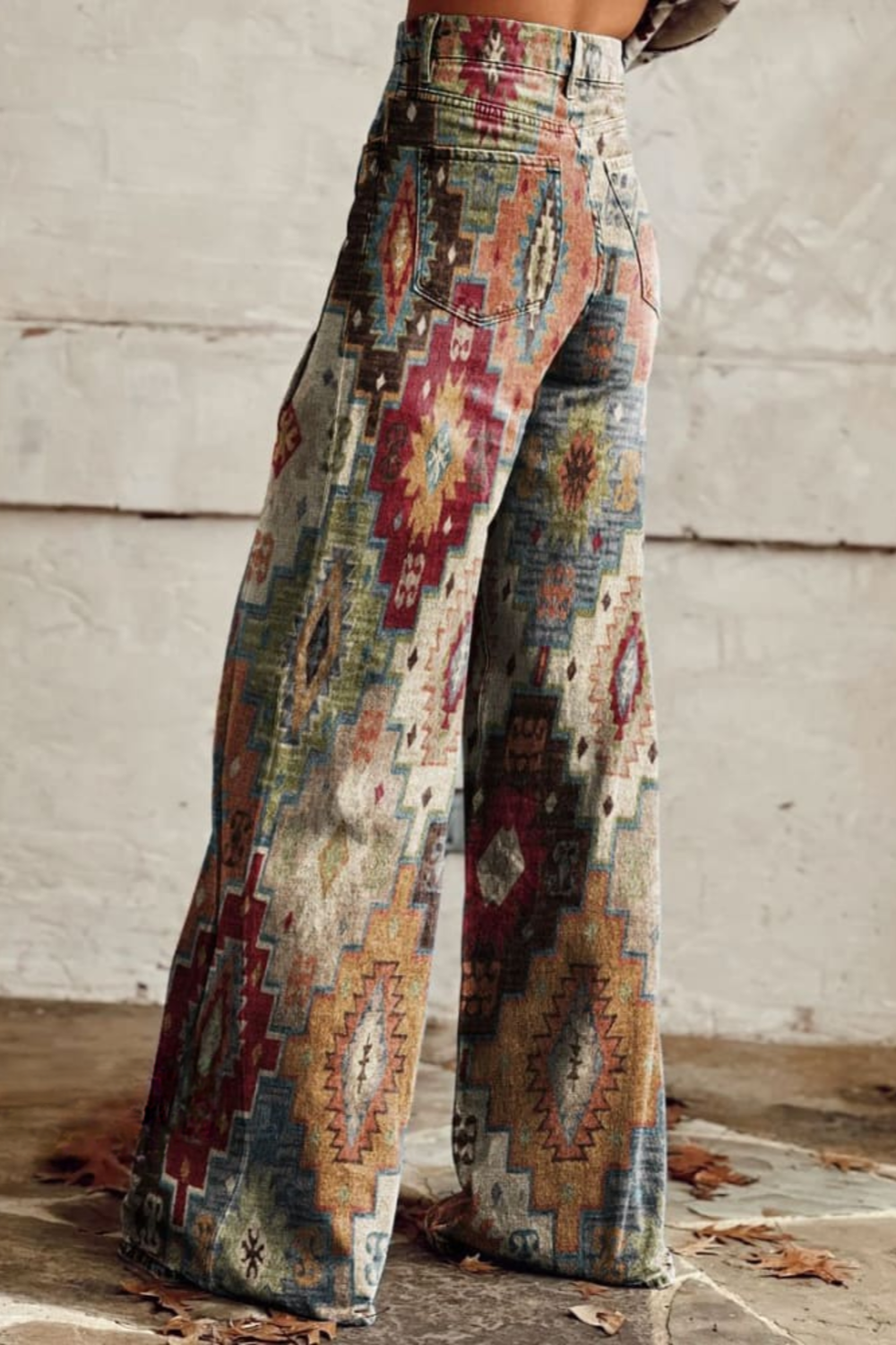 Pantaloni vintage boho con stampa azteca