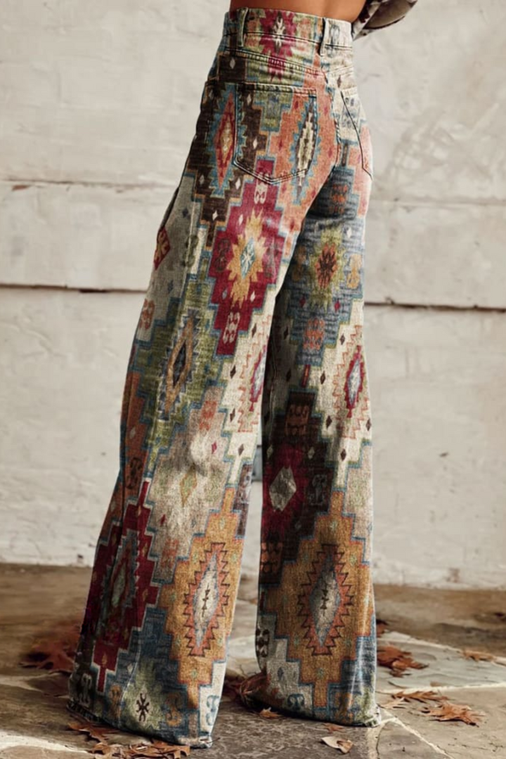 Pantaloni vintage boho con stampa azteca