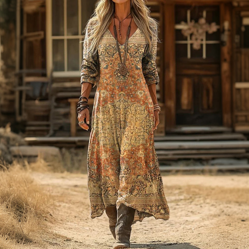 Amelia - Vestito casual a maniche lunghe di ispirazione vintage