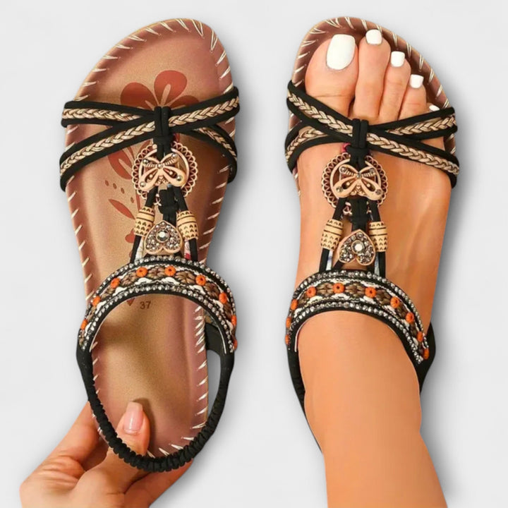Walburga - Green Sandals with Decorative Buckle
