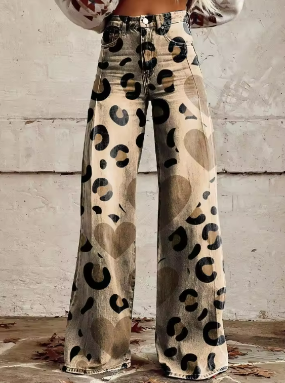 Pantaloni vintage boho con stampa leopardata