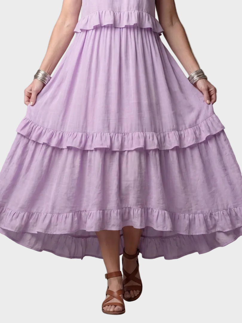 Katia - Abito lungo con scollo all'americana e volant