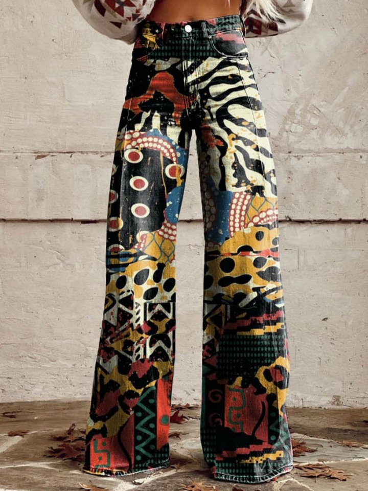 Pantaloni boho vintage con stampa grafica