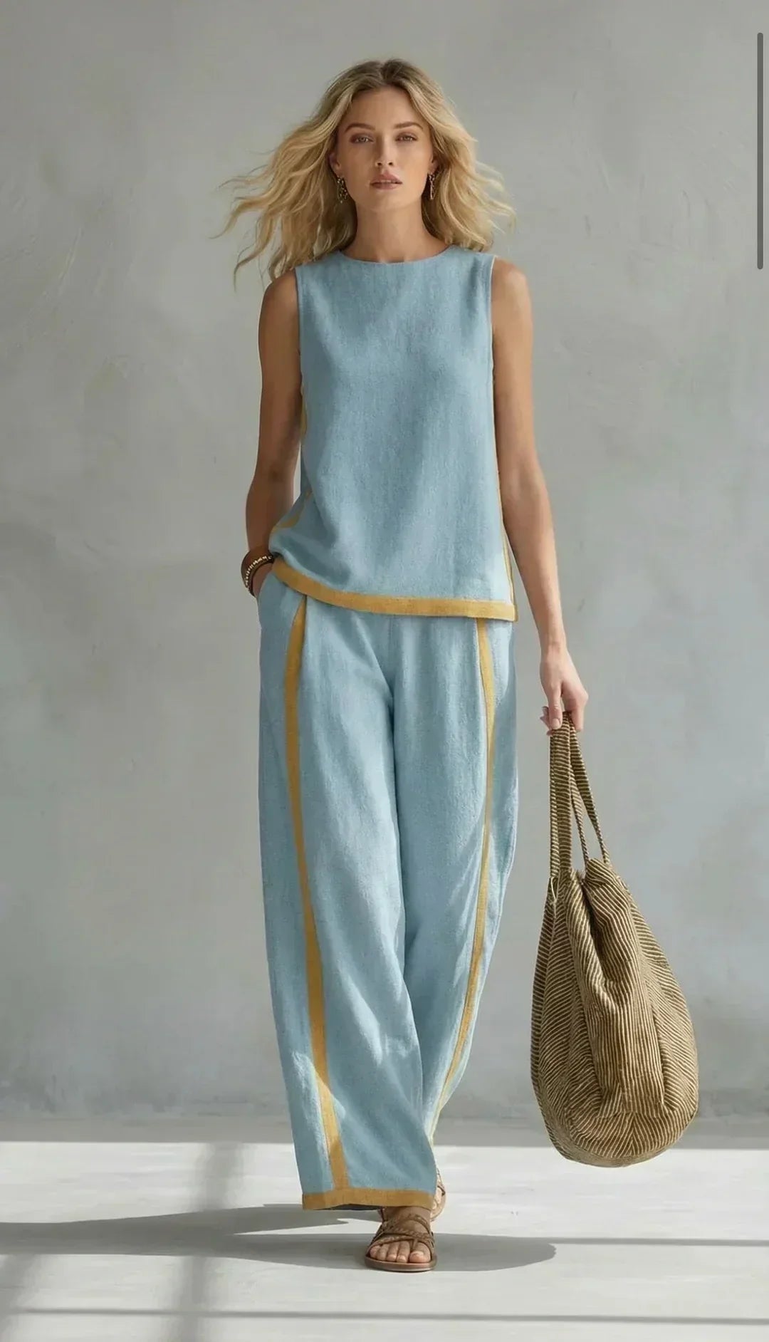 Ursula - Completo elegante e casual composto da gilet e pantaloni con finiture bicolore