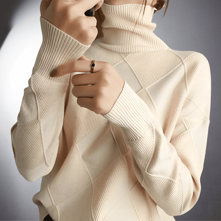 Maglione lavorato a maglia con motivo a rombi e collo alto