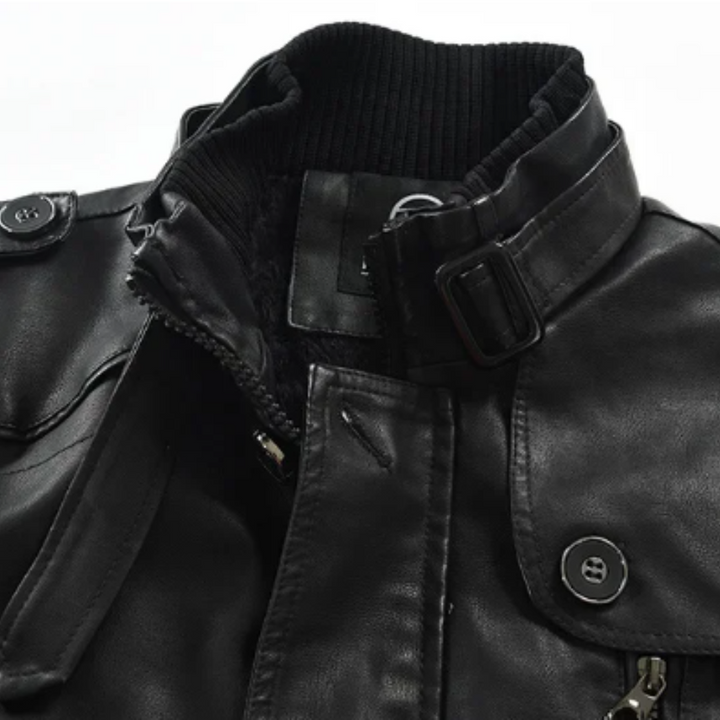Elegante giacca da biker lunga in pelle