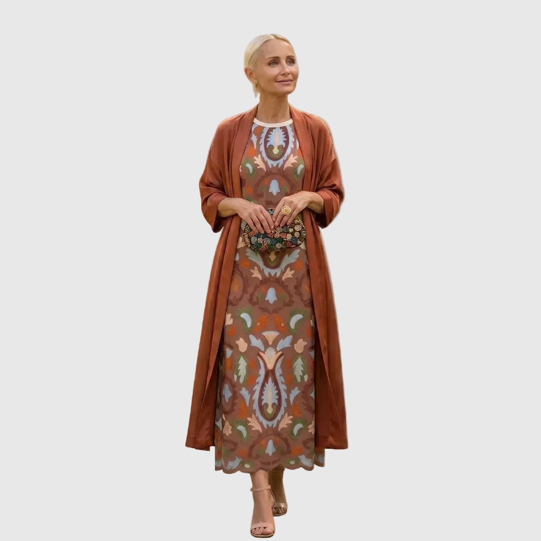 Daniela - Long floral dress with a fitted vest