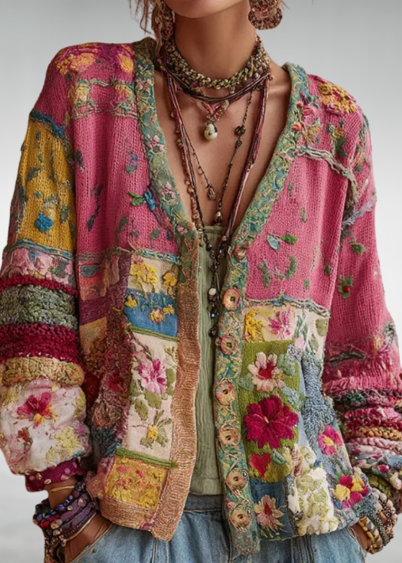 AMELIA | Cardigan Donna in Maglia Patchwork Floreale