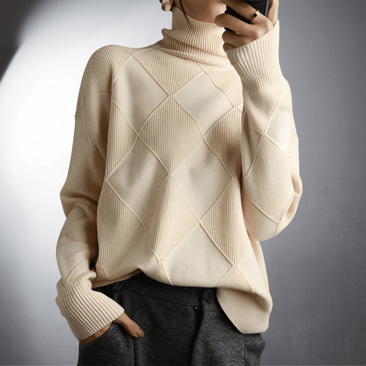Maglione lavorato a maglia con motivo a rombi e collo alto