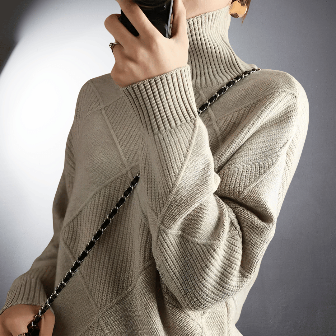 Maglione lavorato a maglia con motivo a rombi e collo alto