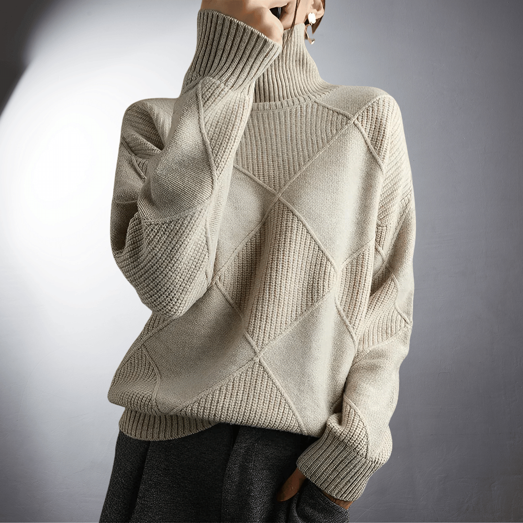 Maglione lavorato a maglia con motivo a rombi e collo alto