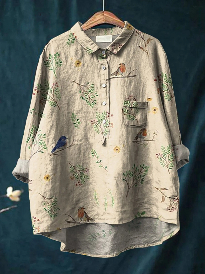 Lotte | Blusa casual da donna con stampa di rami e pettirosso