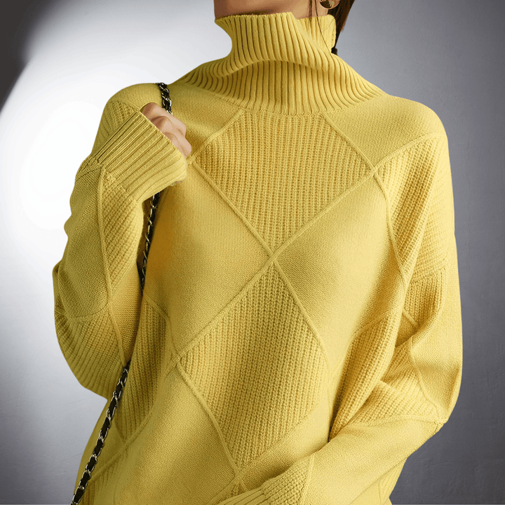 Maglione lavorato a maglia con motivo a rombi e collo alto