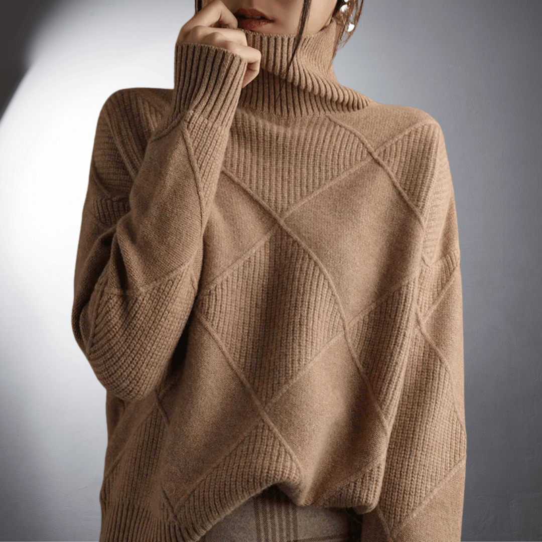 Maglione lavorato a maglia con motivo a rombi e collo alto