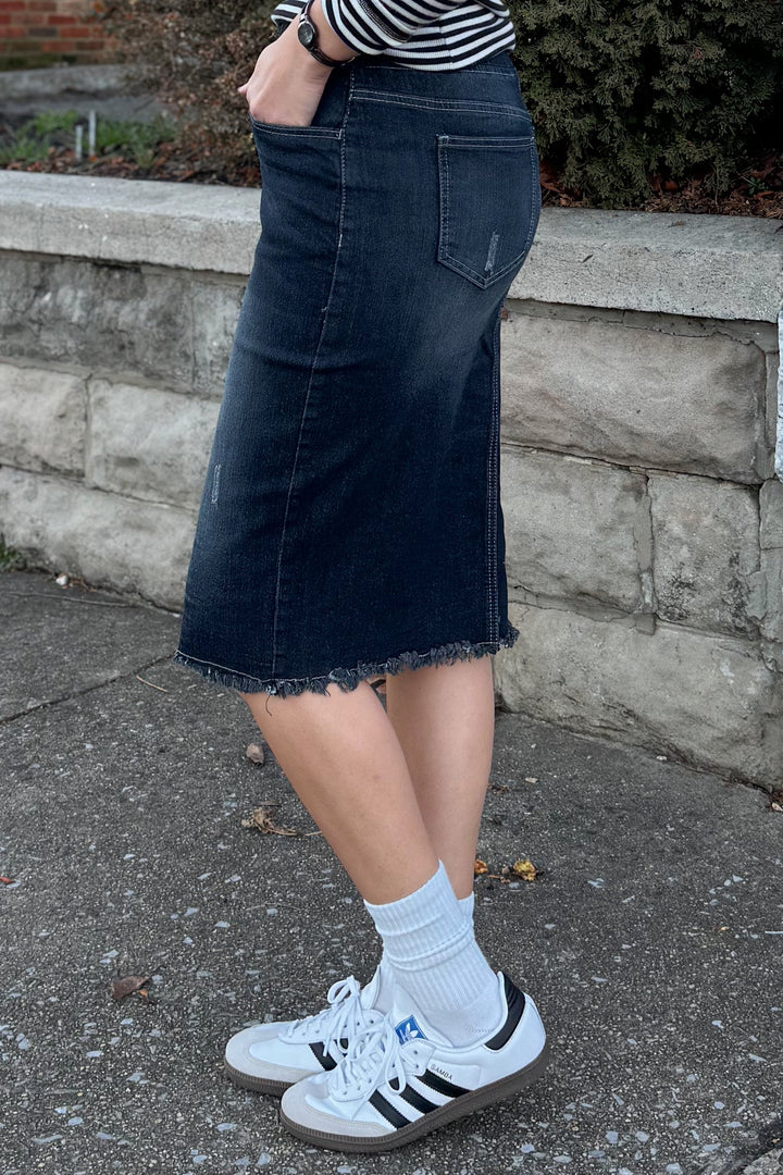 Gonna in denim effetto vissuto Becca nera