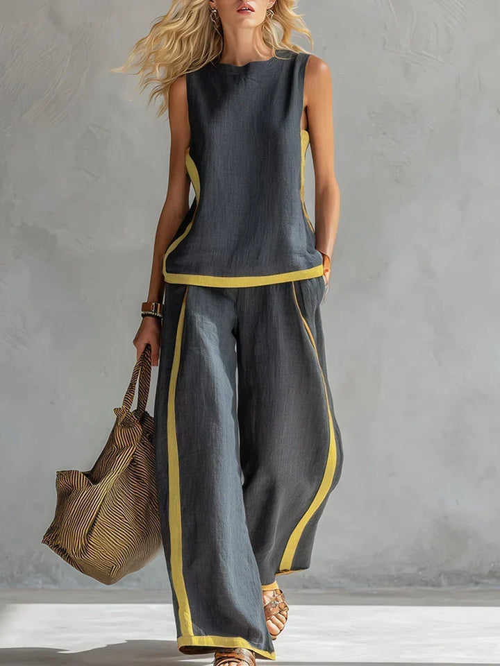 Ursula - Completo elegante e casual composto da gilet e pantaloni con finiture bicolore