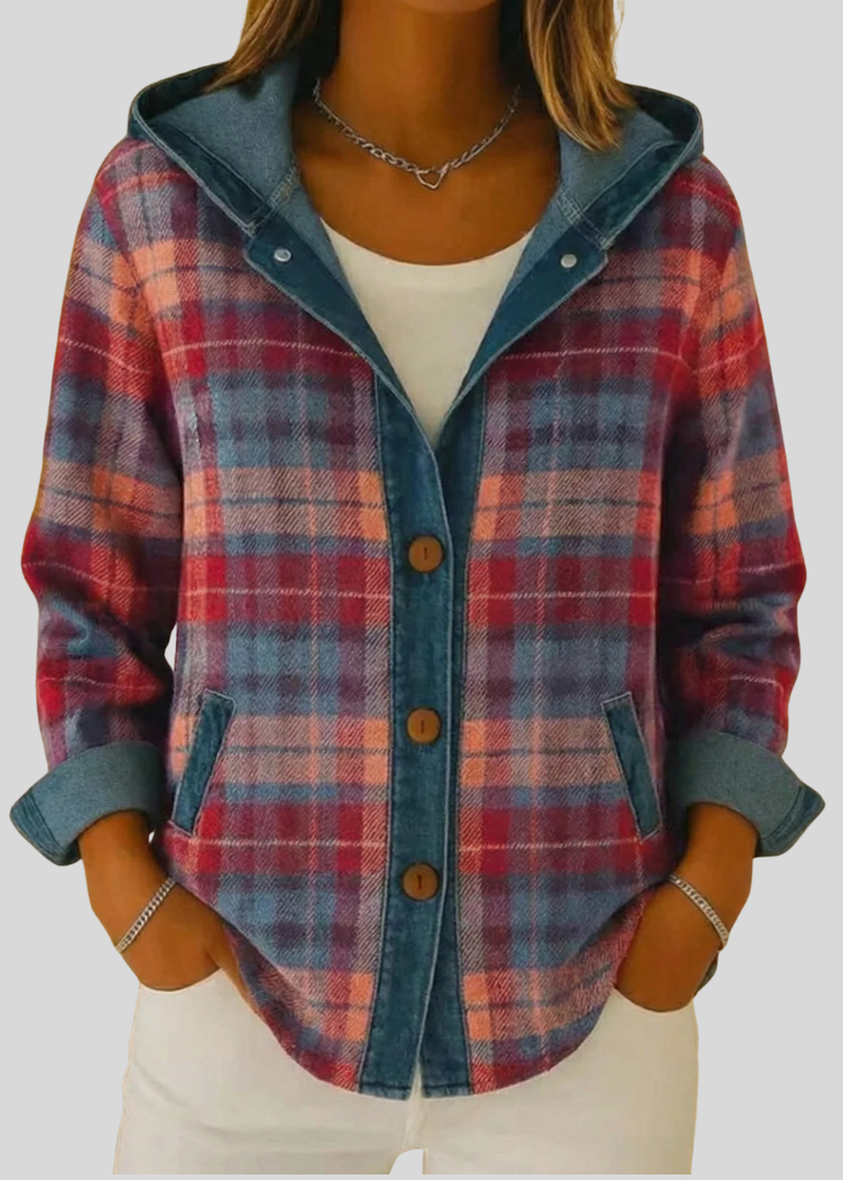 CECELIA | Camicia shacket a quadri con cappuccio da donna