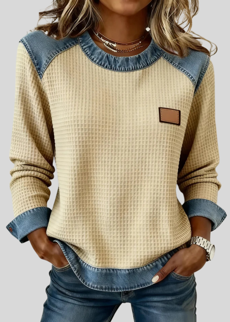 OLIVIA | Felpa da donna in maglia waffle con dettagli patchwork
