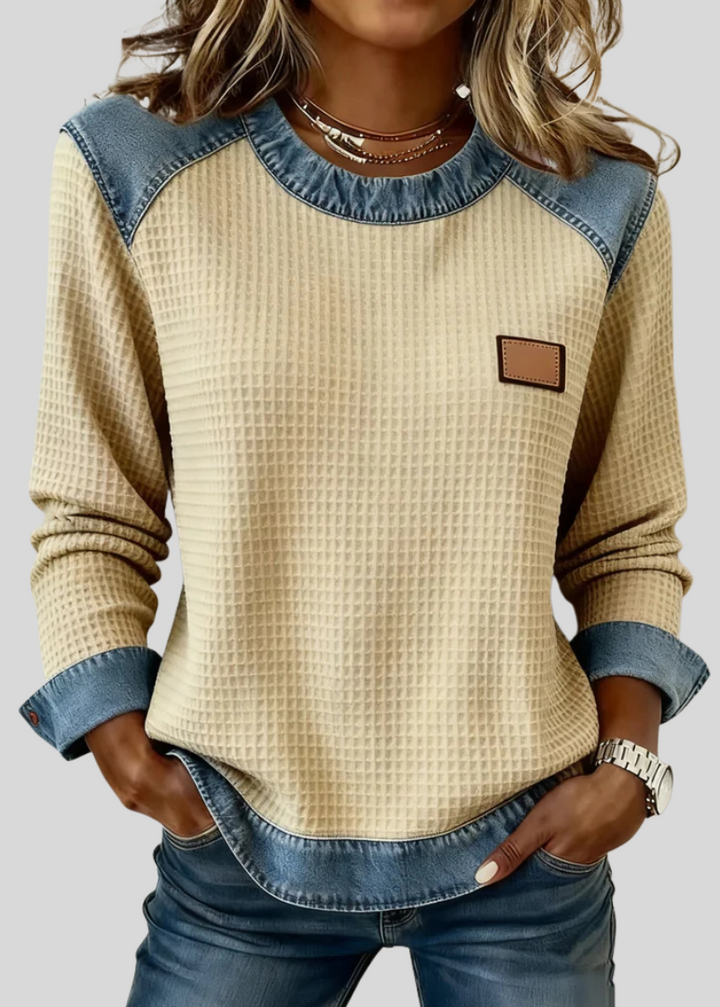 OLIVIA | Felpa da donna in maglia waffle con dettagli patchwork