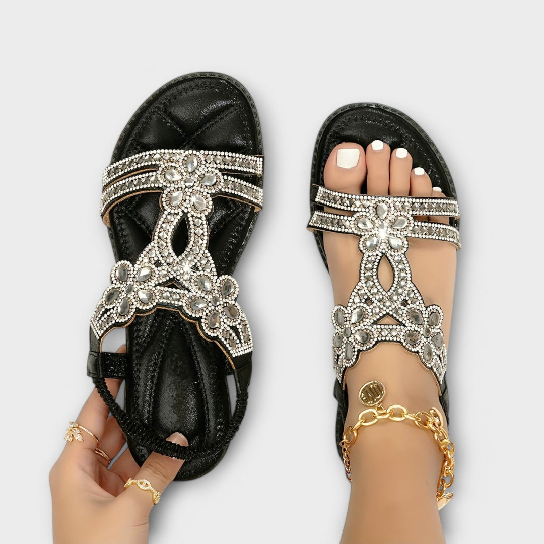 Reinhilde - Sandali boho turchesi con strass