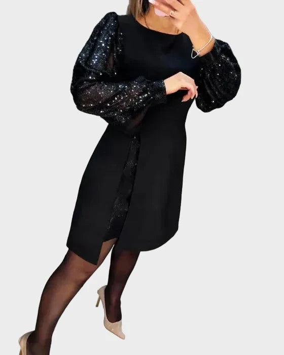 Iwona - Abito elegante con maniche a sbuffo scintillanti
