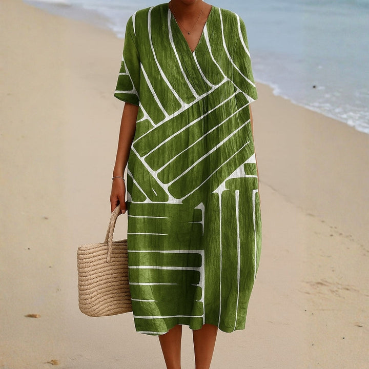 Tilly - Green Dress with Geometric Pattern