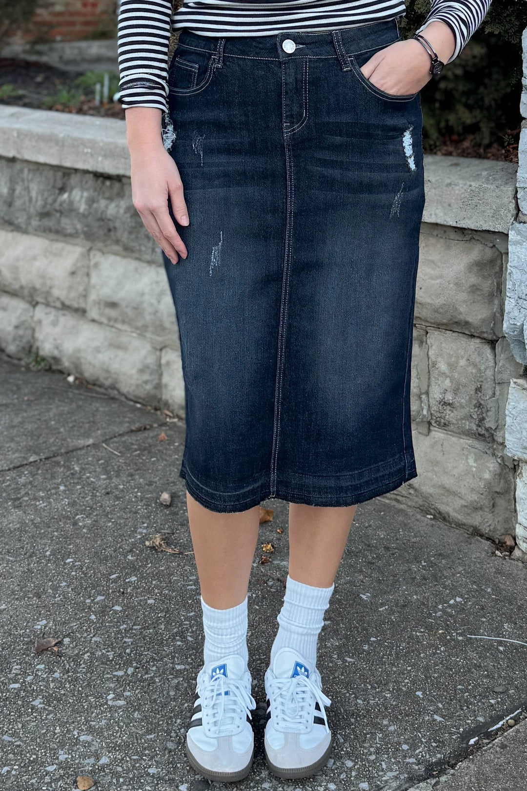 Gonna di jeans effetto vissuto Gianna (lavaggio nero)