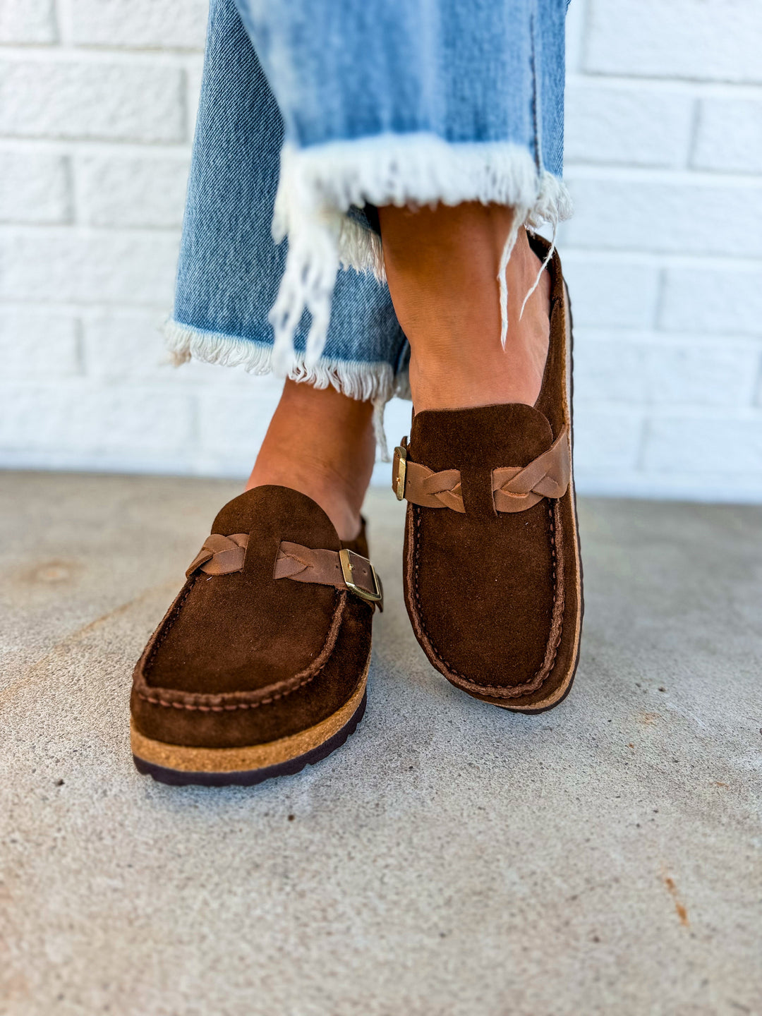 Zoccolo Birkenstock Buckley in pelle scamosciata intrecciata - Carafe
