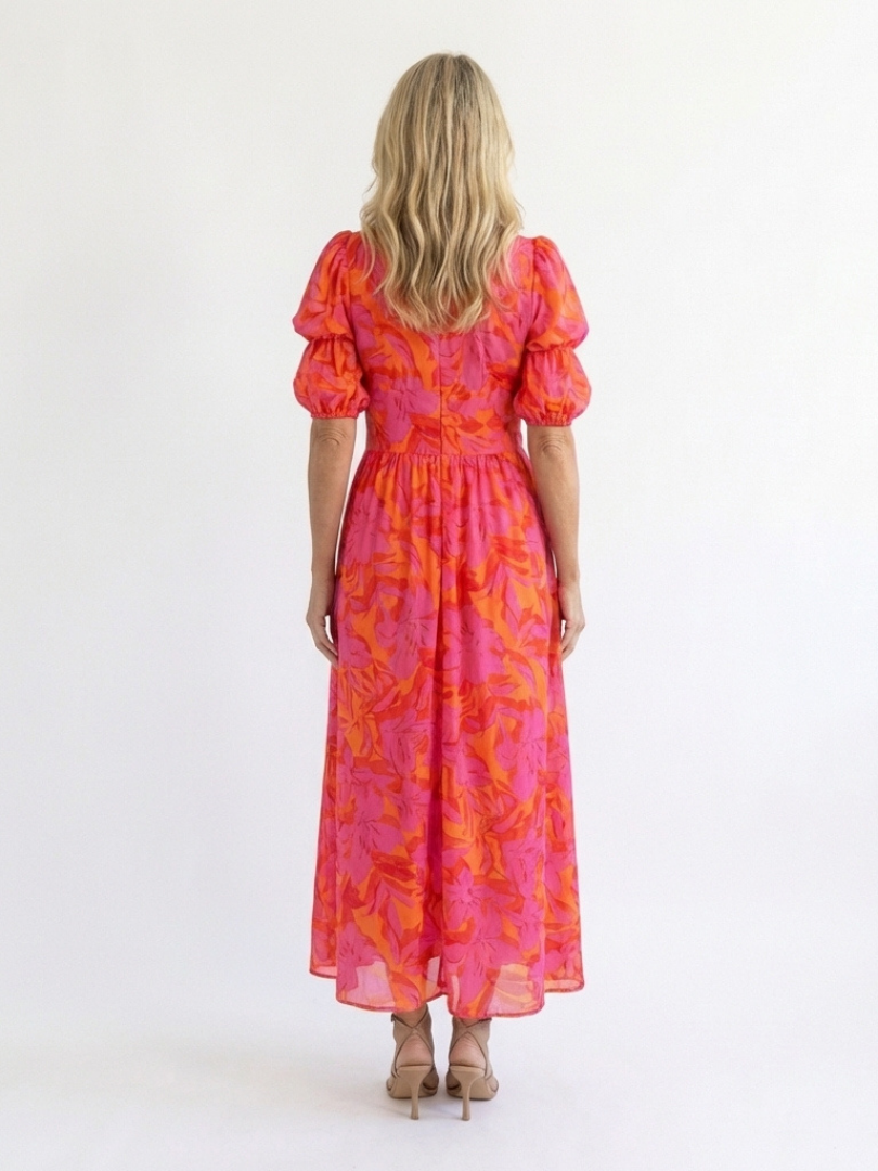 Willow | Vestito midi a fiori con scollo a V e maniche a sbuffo