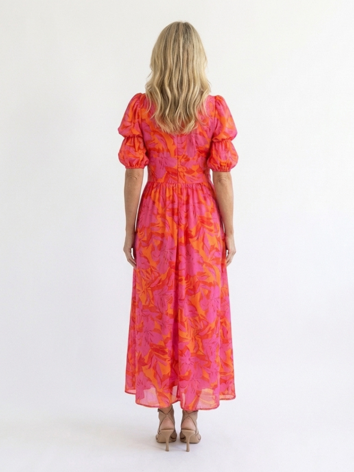 Willow | Vestito midi a fiori con scollo a V e maniche a sbuffo