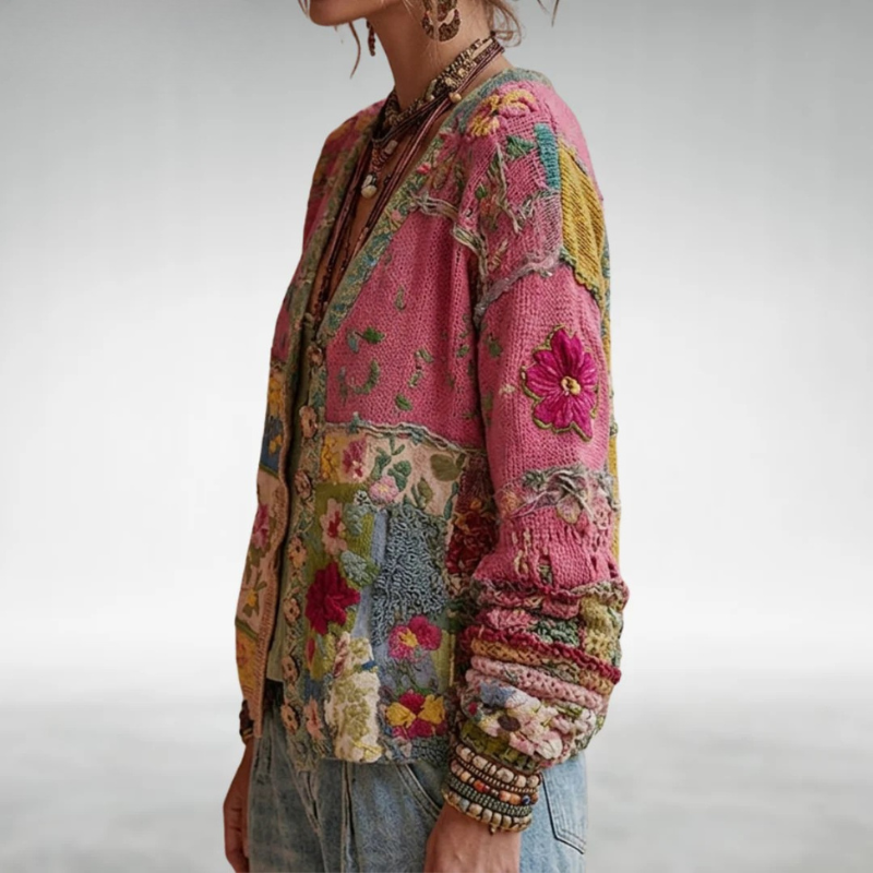 AMELIA | Cardigan Donna in Maglia Patchwork Floreale