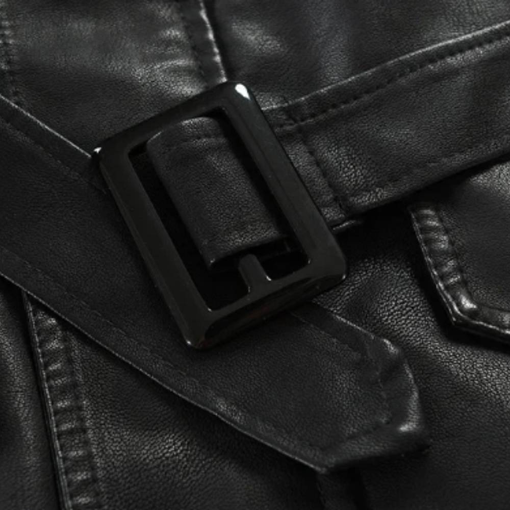 Elegante giacca da biker lunga in pelle