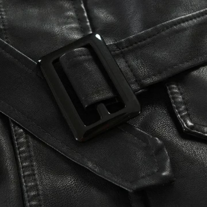 Elegante giacca da biker lunga in pelle