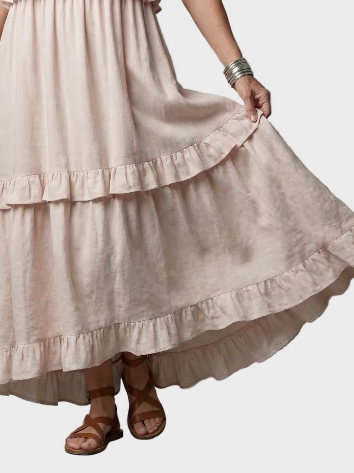 Katia - Abito lungo con scollo all'americana e volant