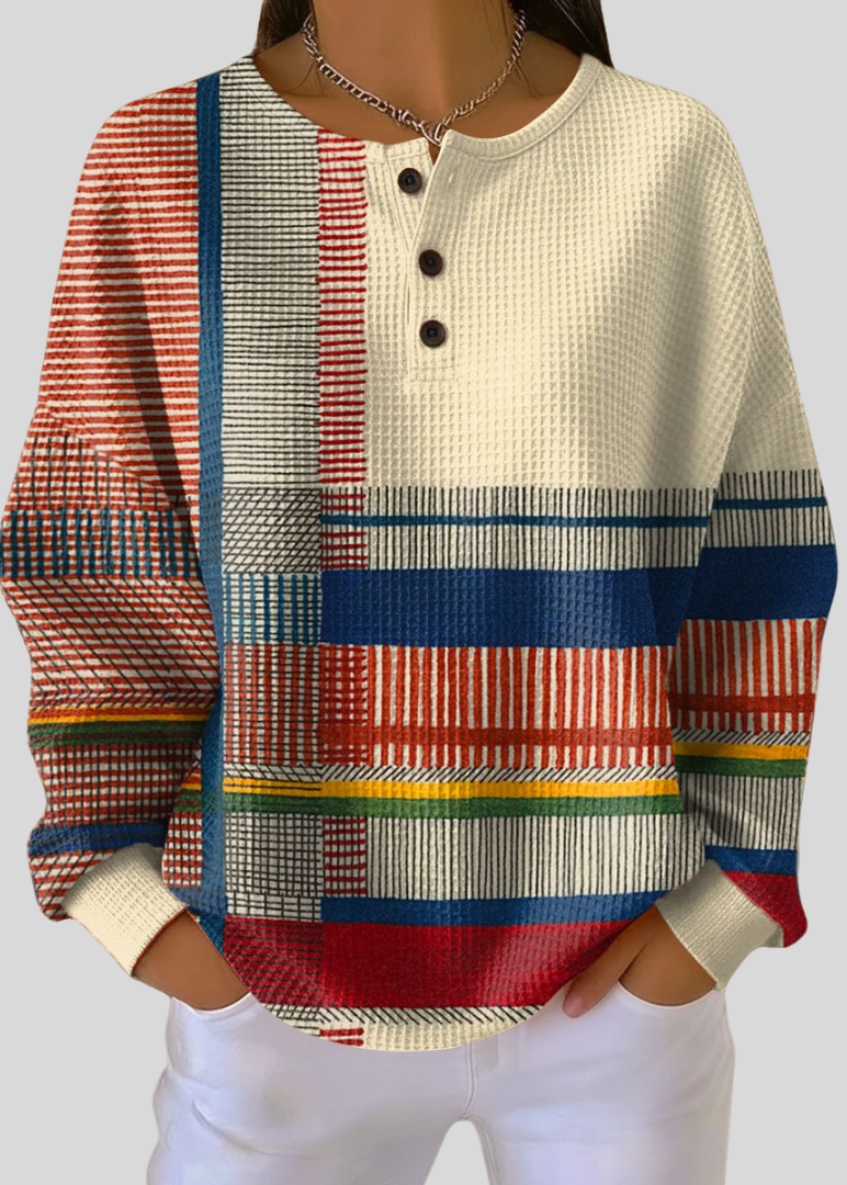 SOPHIA | Felpa Pullover Donna con Collo Henley a Blocchi di Colore