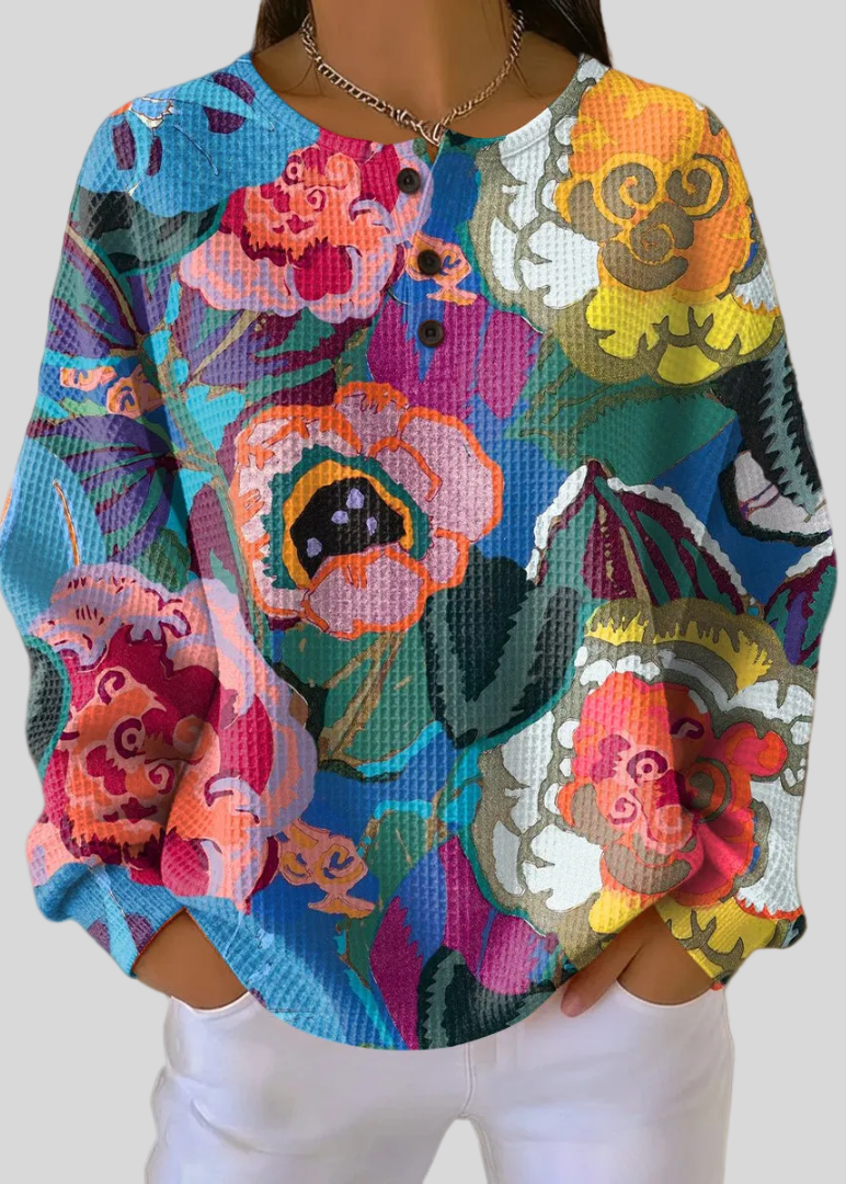 EVELYN | Felpa a Maglia Waffle Floreale da Donna
