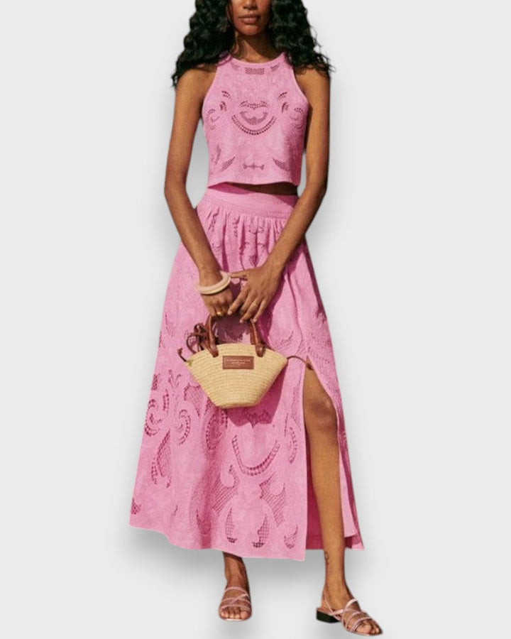 Stella - Completo in pizzo rosa