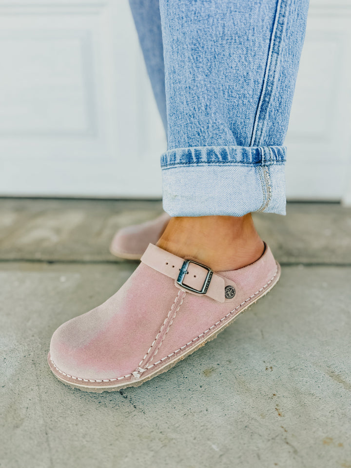 Zoccolo Birkenstock Lutry Premium in pelle scamosciata - Rosa chiaro