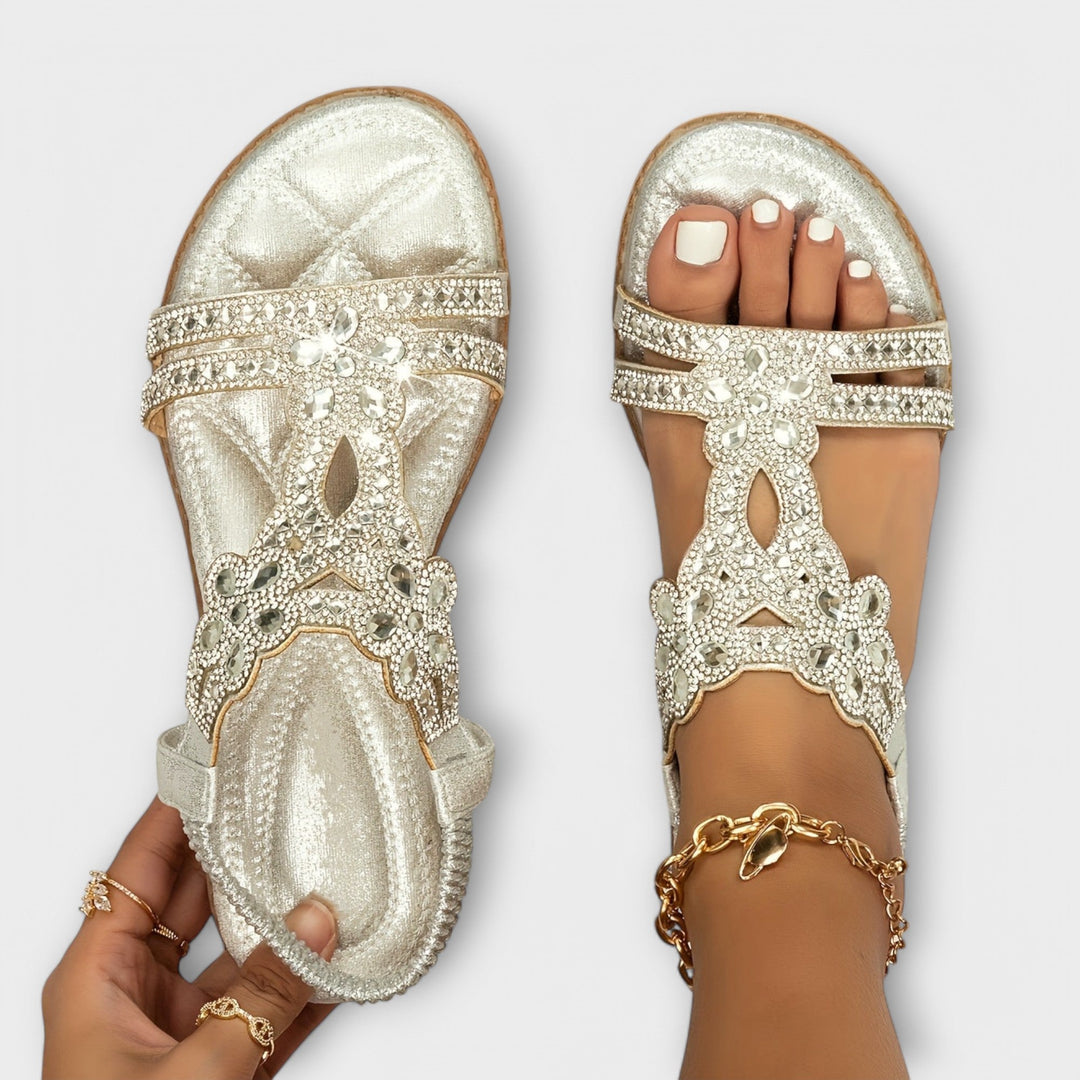 Reinhilde - Sandali boho turchesi con strass