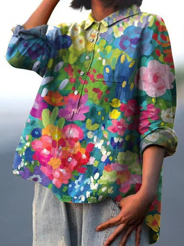 Rose | Blusa casual da donna in stile vintage con motivo floreale