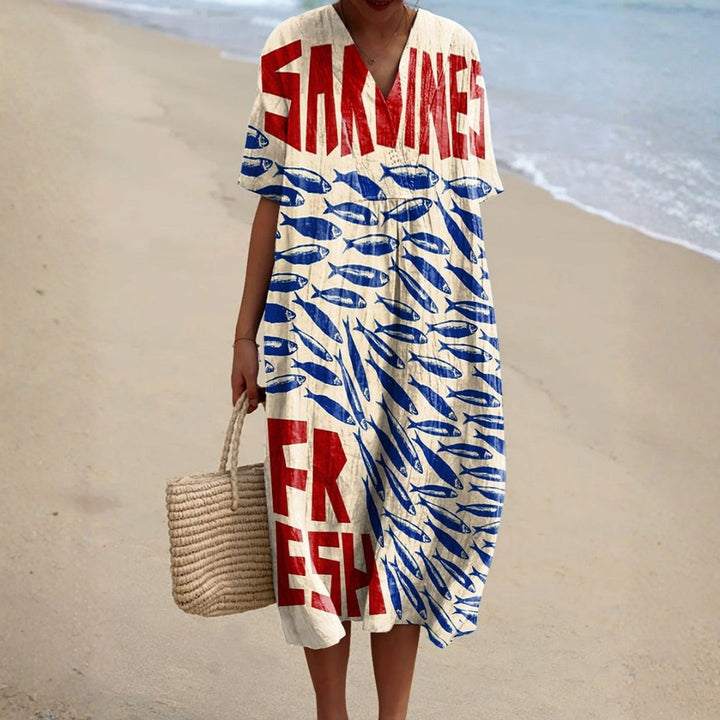 Nora - Vestito con stampa sardine