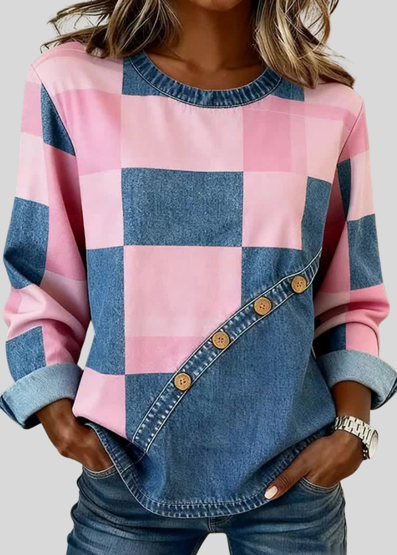 TESSA | Felpa con Bottoni e Patchwork Colorato per Donna