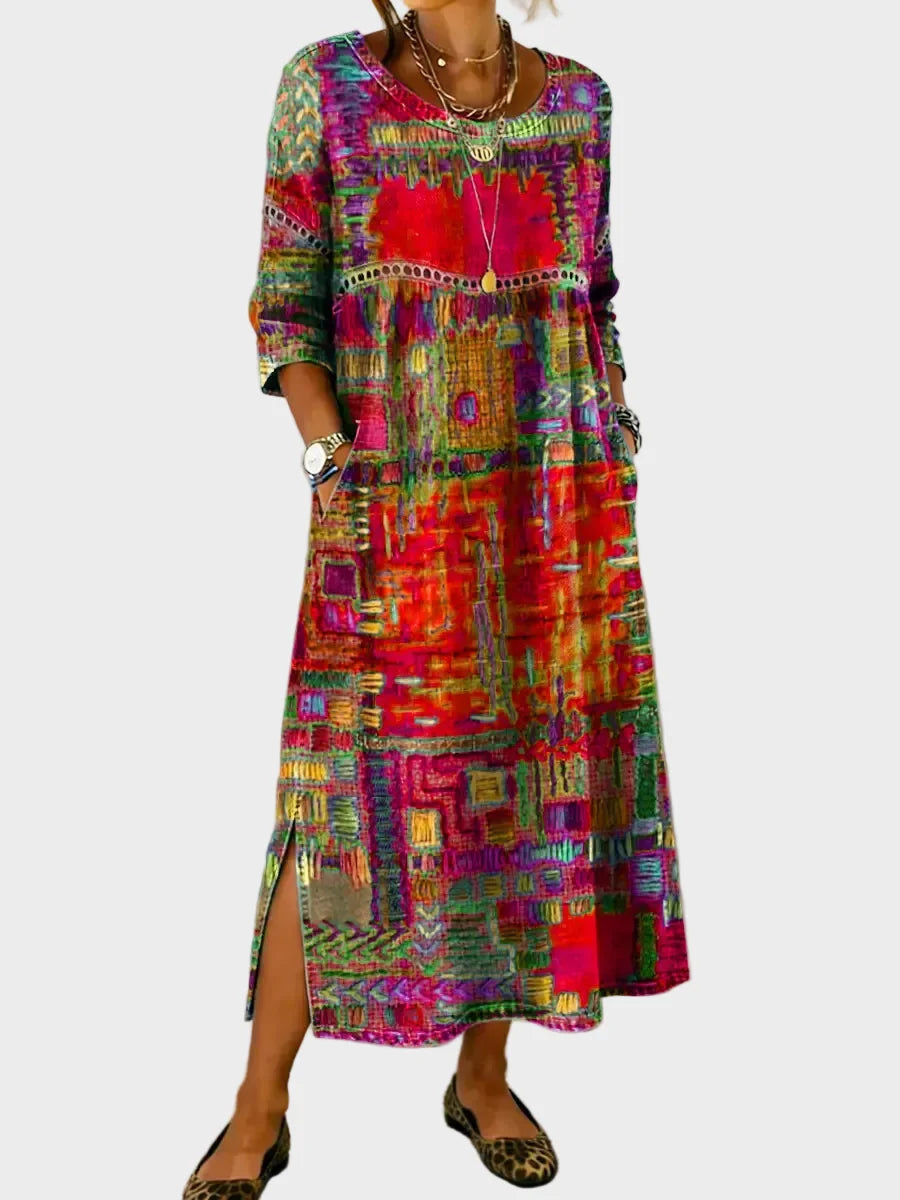 Inaya - Denim Dress with Ethno Patchwork
